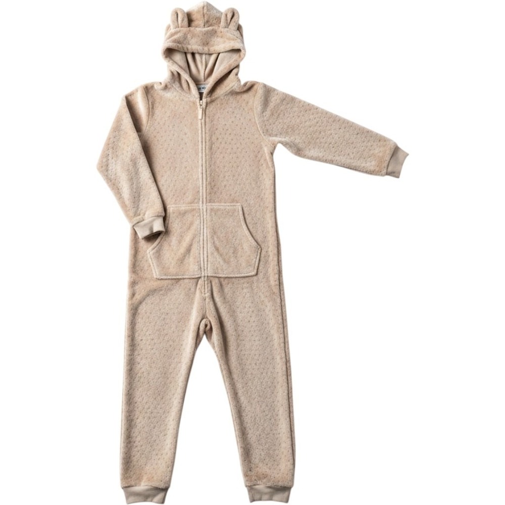 Cat & Jack Kids XL 14 Leopard Print Hooded Fleece Union Suit Pajamas Tan Cream